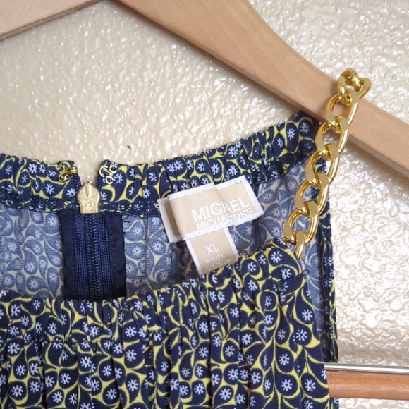 MICHAEL Michael Kors Halter Gold Chain Link Straps Navy & Yellow Dress - Picture 4 of 10